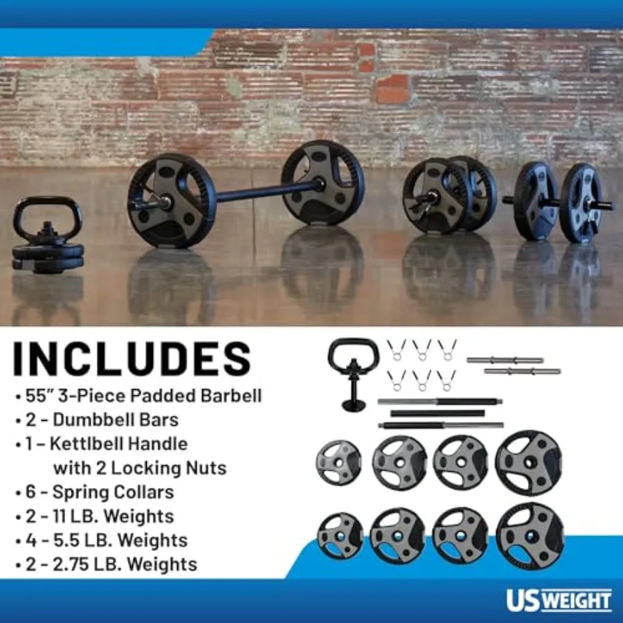 Adjustable Weight Set for Home Gym - Durable Steel Barbell Curl Bar with Multiple Use Options - Gray and Black Finish - Customi