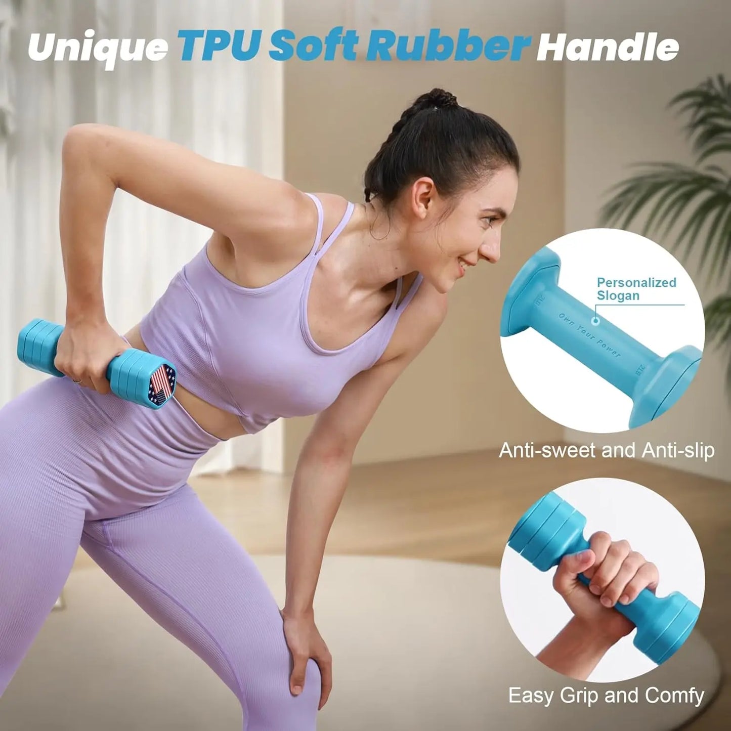 Adjustable Dumbbell Set for Women, 4-in-1 Hand Weights, 2-5 lbs Each with Soft Rubber Handle for Home Gym Training