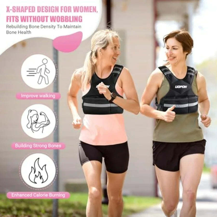 Adjustable Weighted Vest for Women, 6-12 Lbs Rucking Vest with 6 Ironsand Weights, Great Weighted Vest with Plus Pockets & Refle