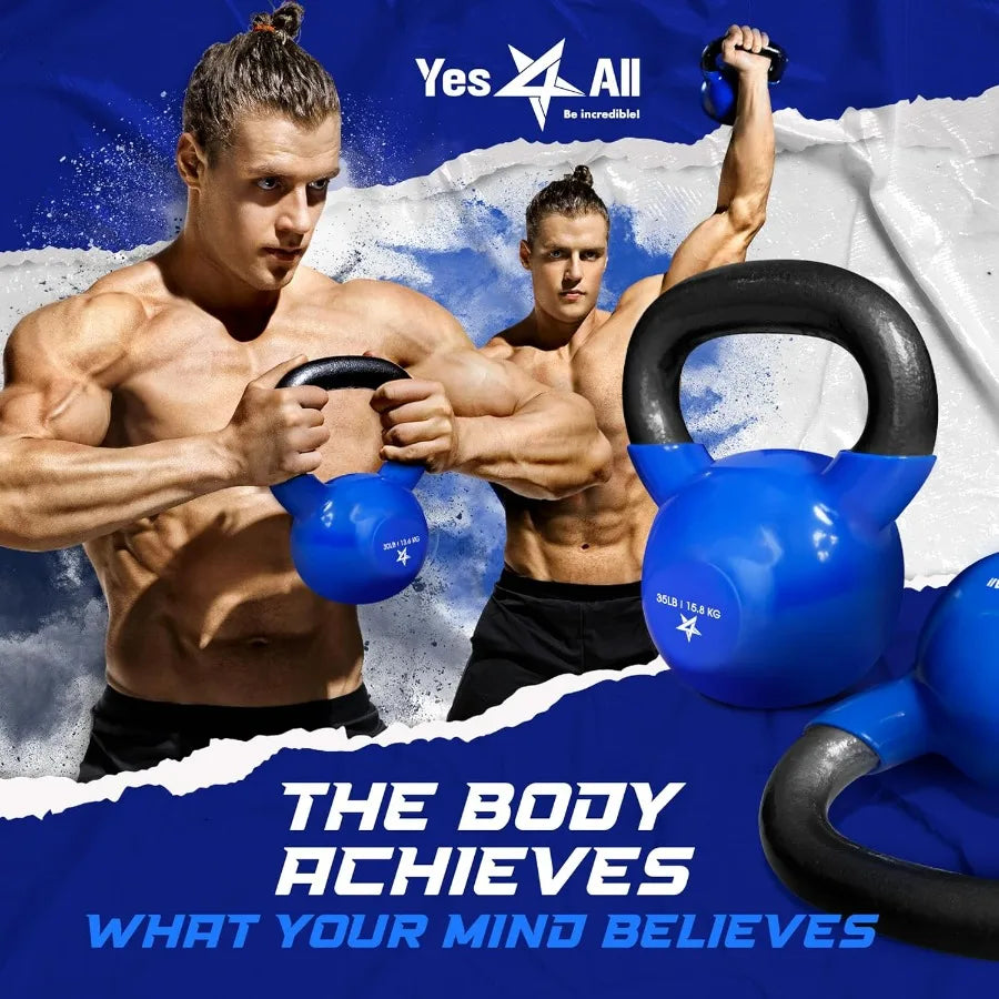 Kettlebell, 40LB Vinyl Coated Cast Iron Strength Training Kettlebells for Home Gym Exercises, Fitness, Full Body Workout Equipme