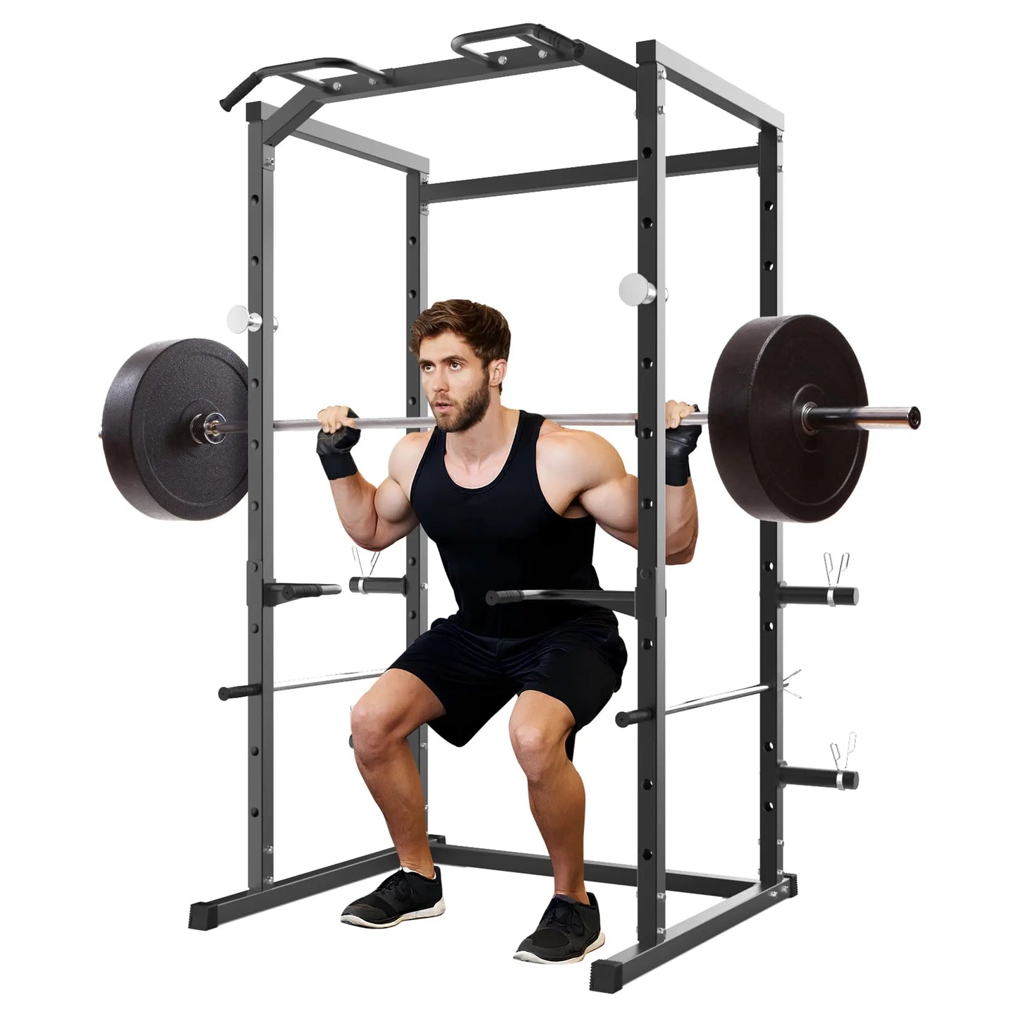 Heavy Duty Power Cage For Home Gym, 1100LBS Capacity Multifunctional Squat Rack With Dip Bars & Adjustable Safety Bars